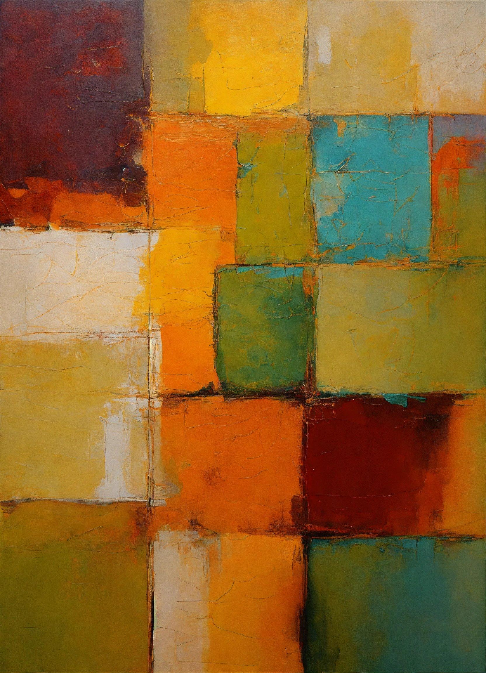 An Abstract Painting With Squares Of Different Colors