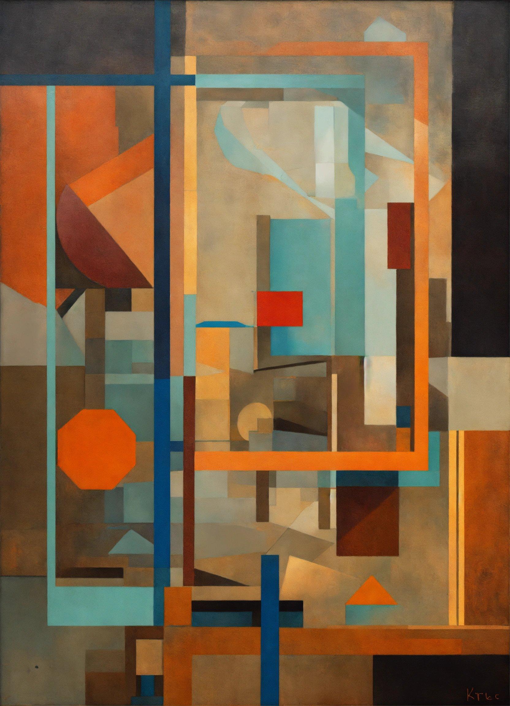 An Abstract Painting With Various Colors And Shapes