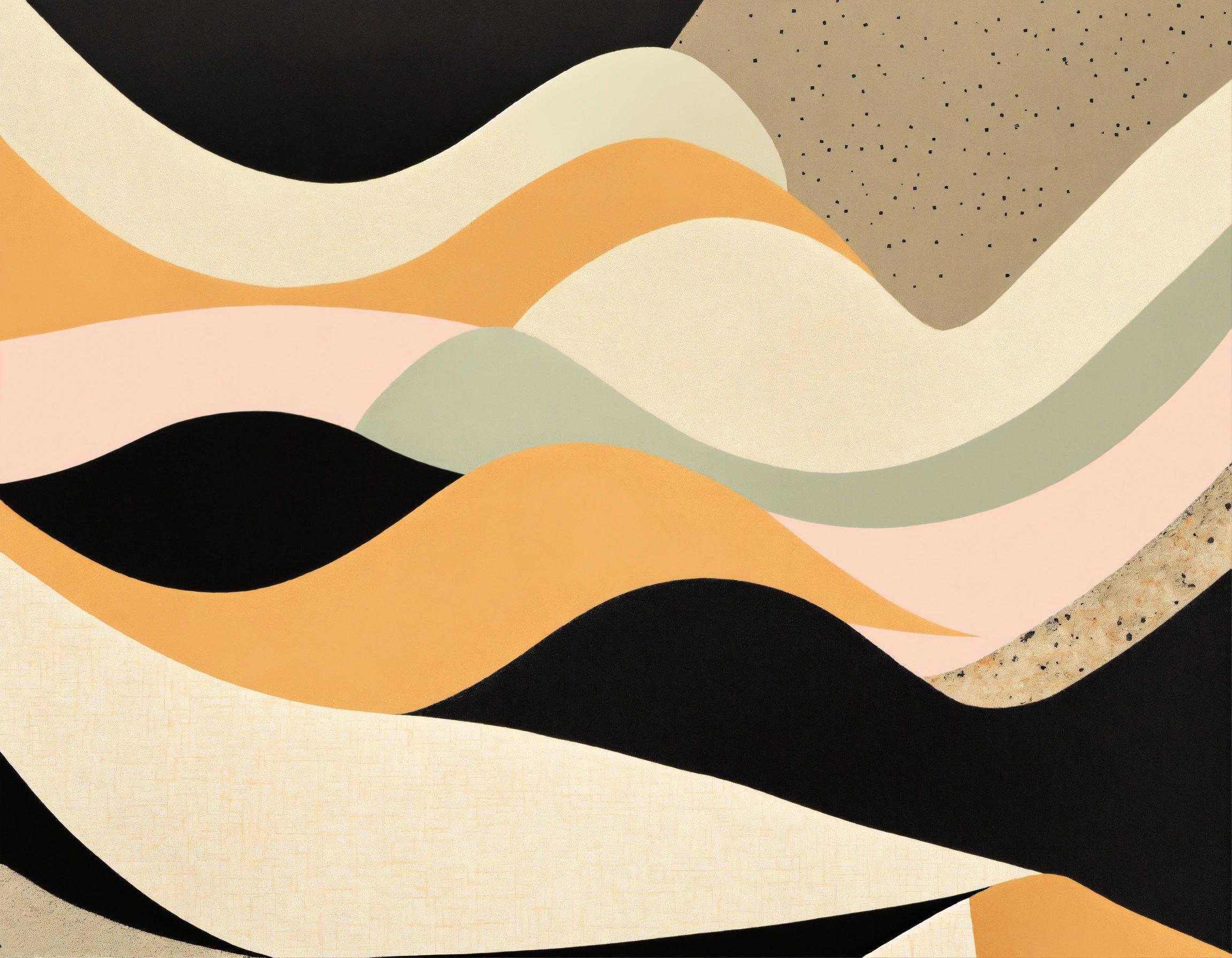 An Abstract Painting With Wavy Lines And Dots