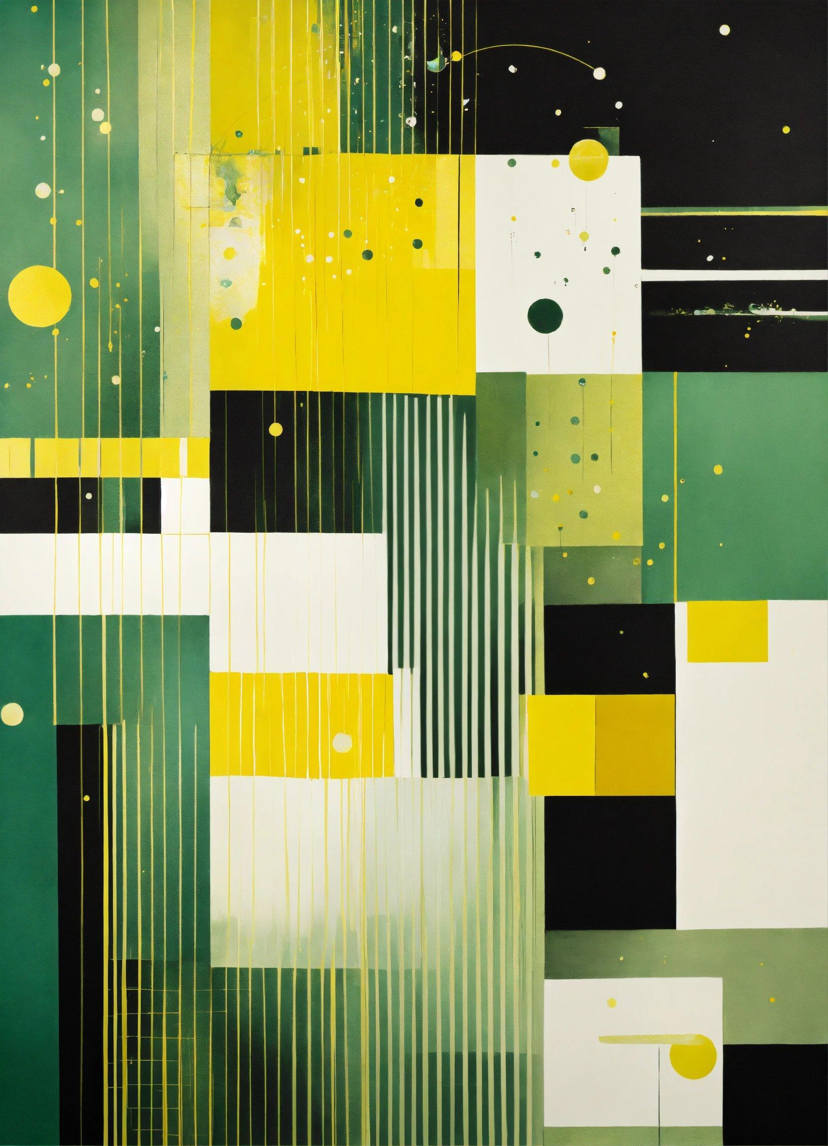 An Abstract Painting With Yellow, Black, And Green Colors