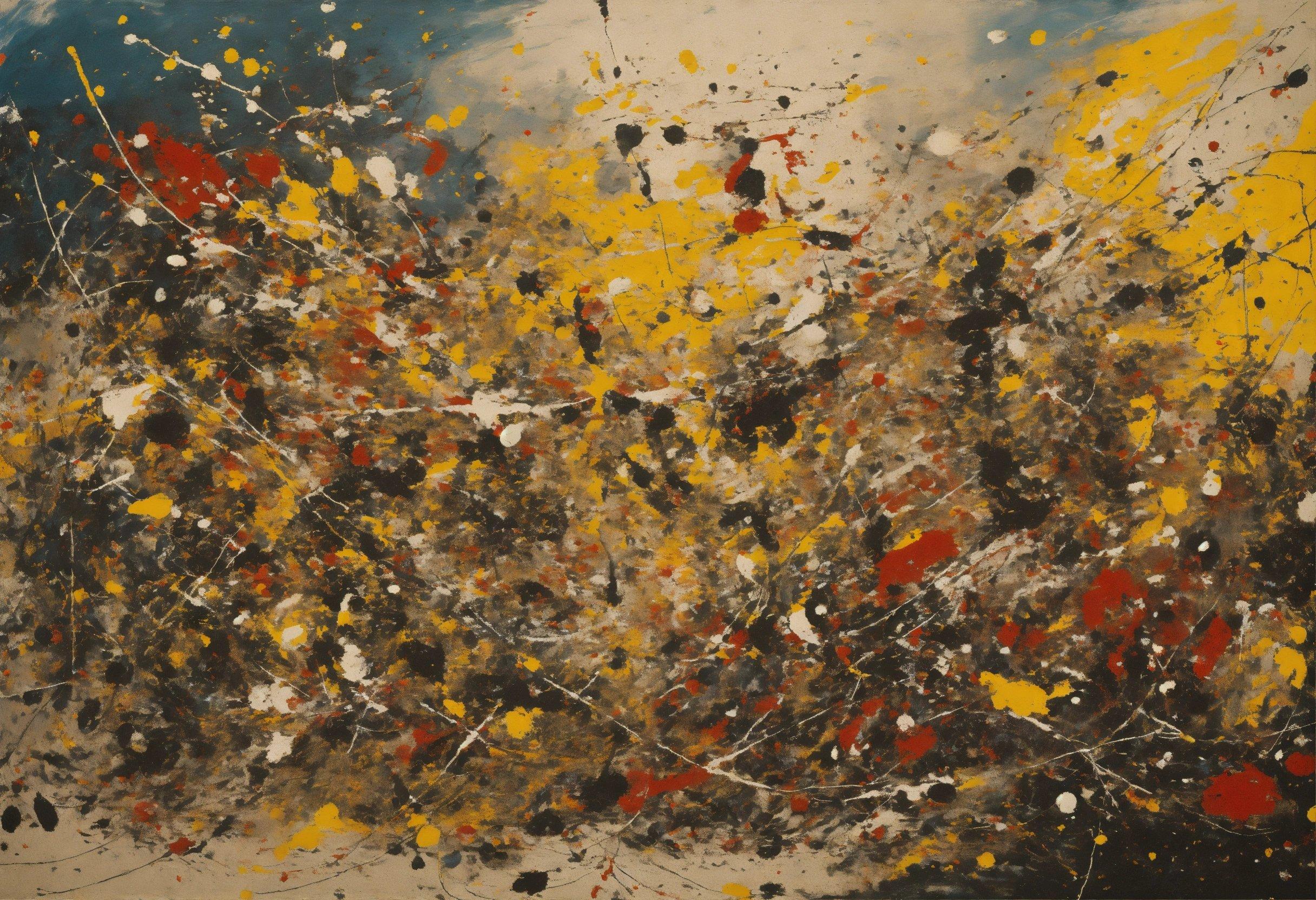 An Abstract Painting With Yellow, Black, And Red Colors