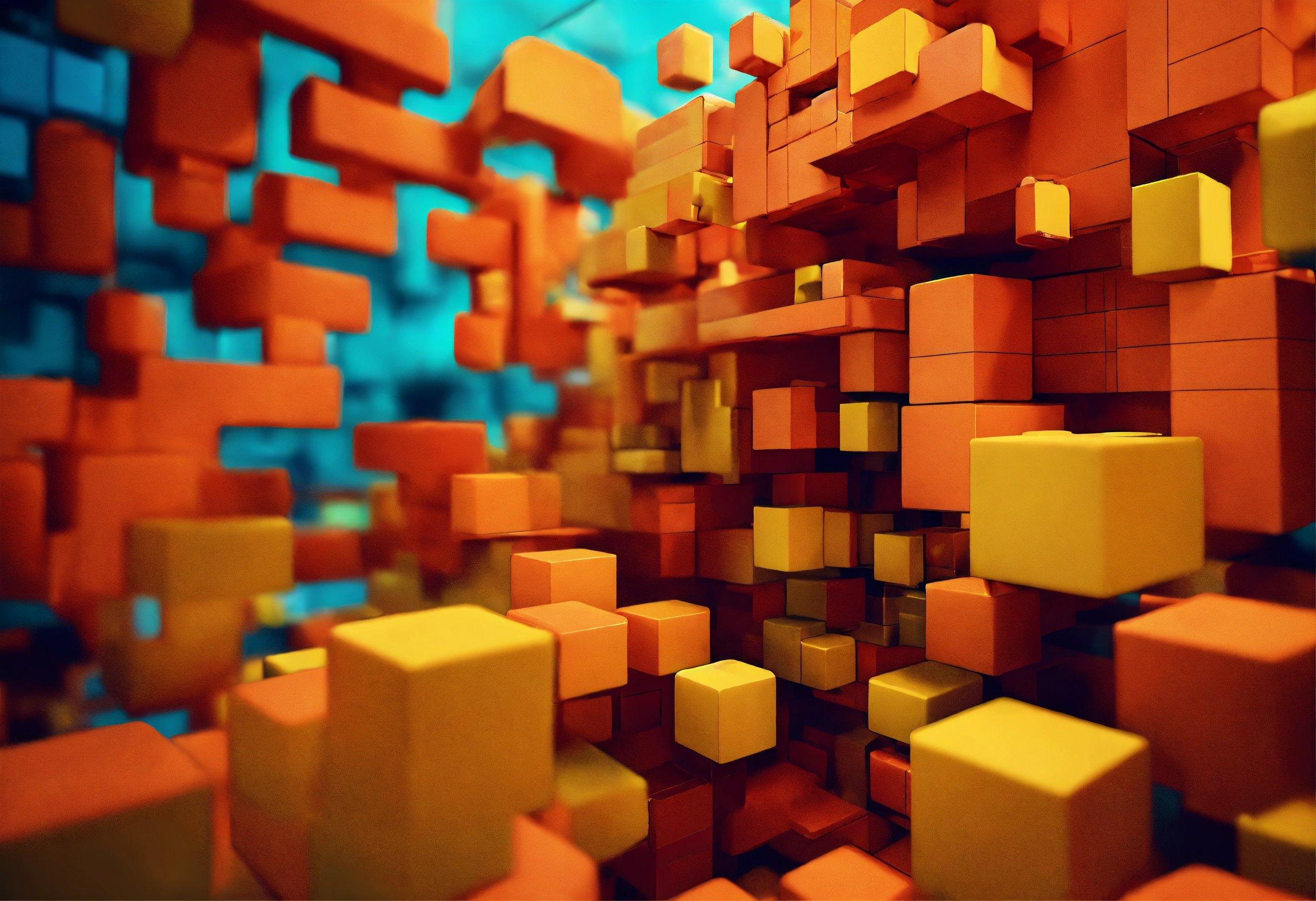 An Abstract Photo Of Orange Cubes In A Room