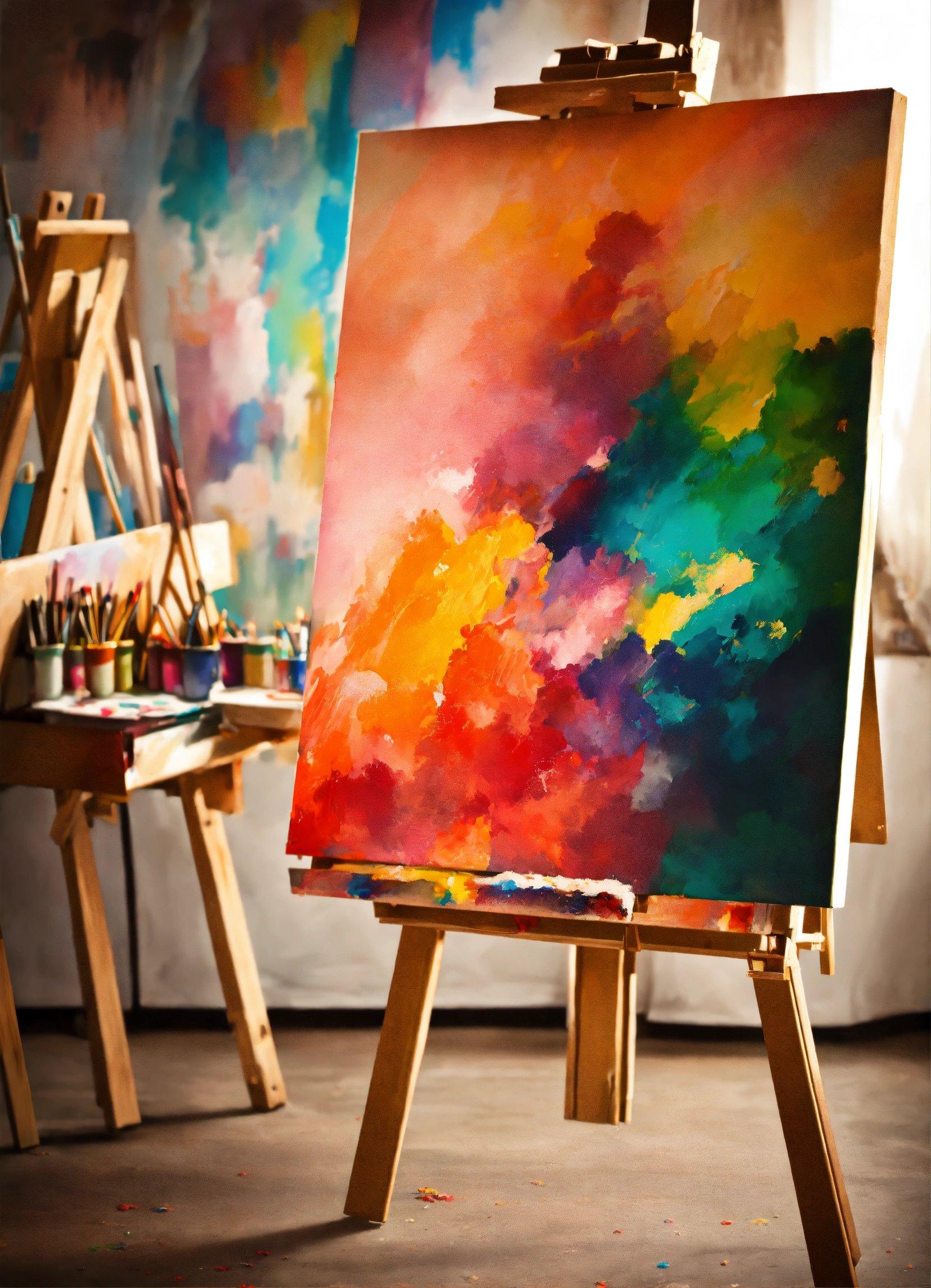 An Easel With A Colorful Painting On It