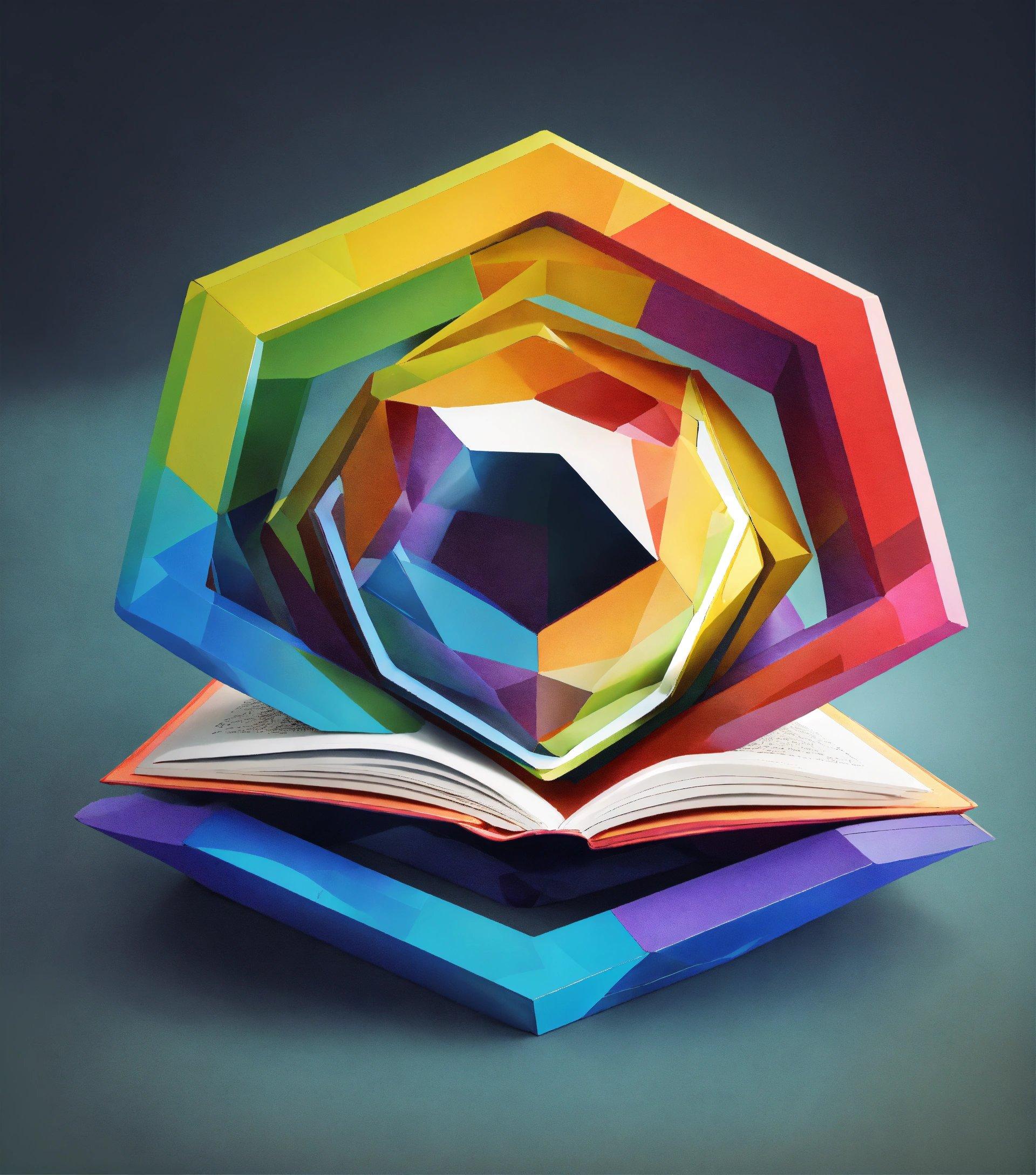 An Open Book With A Multicolored Cube On Top Of It