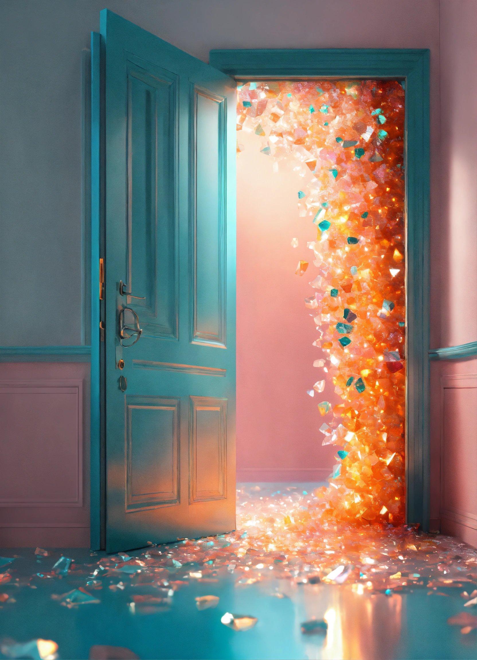 An Open Door With Confetti Falling Out Of It