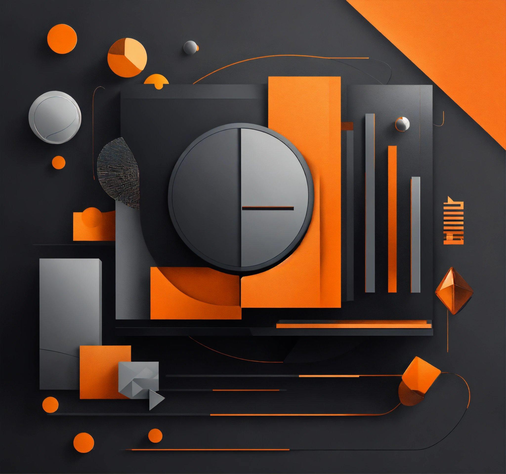 An Orange And Black Abstract Design With A Clock