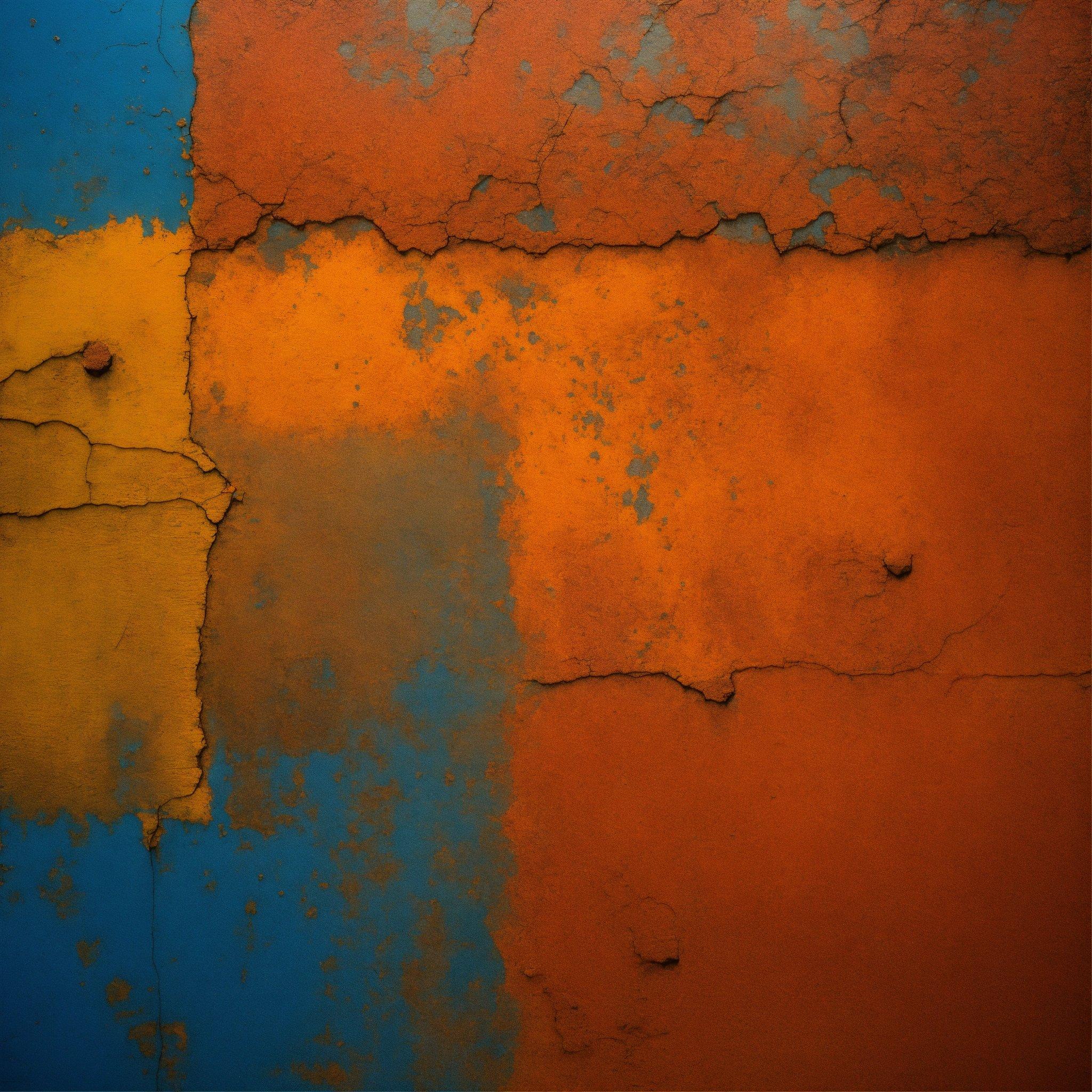 An Orange And Blue Wall With Peeling Paint