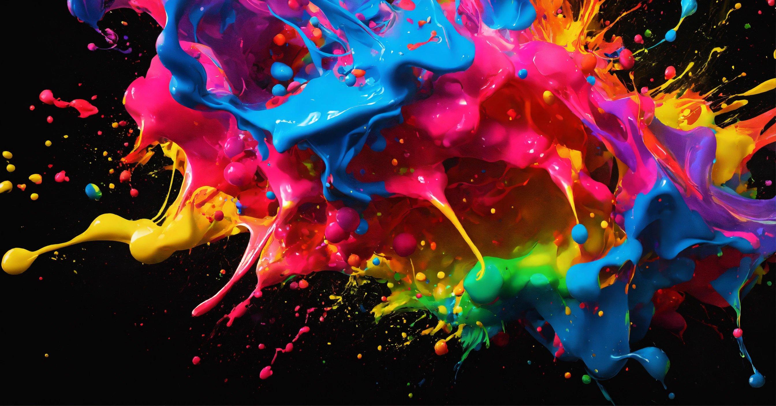 Colorful Paint Splashing On A Black Background