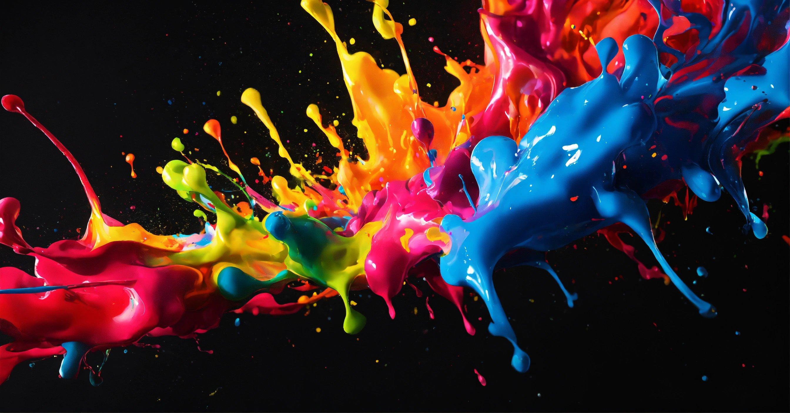 Multicolored Paint Splashing On A Black Background