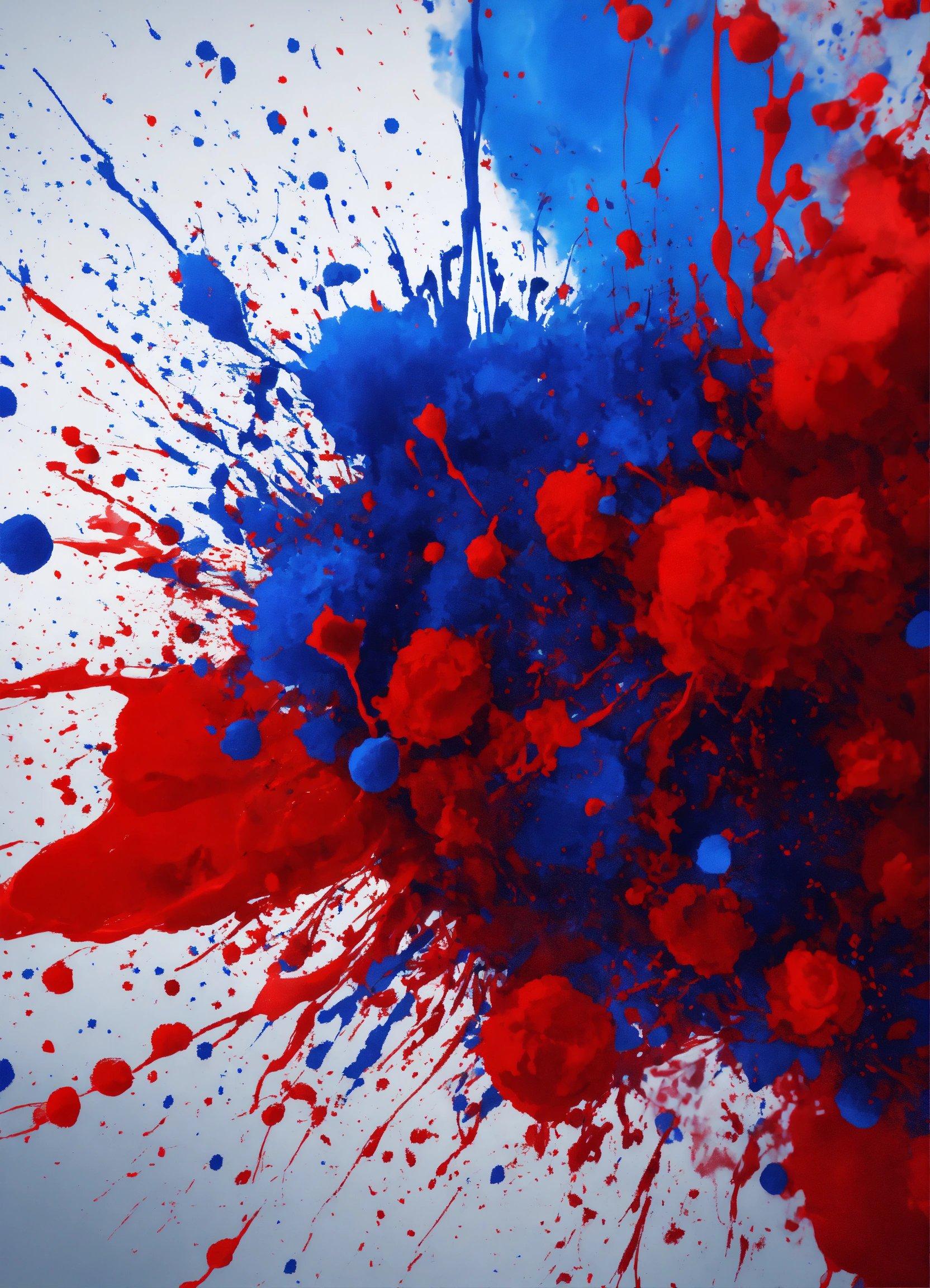 Red And Blue Paint Splattered On A White Background