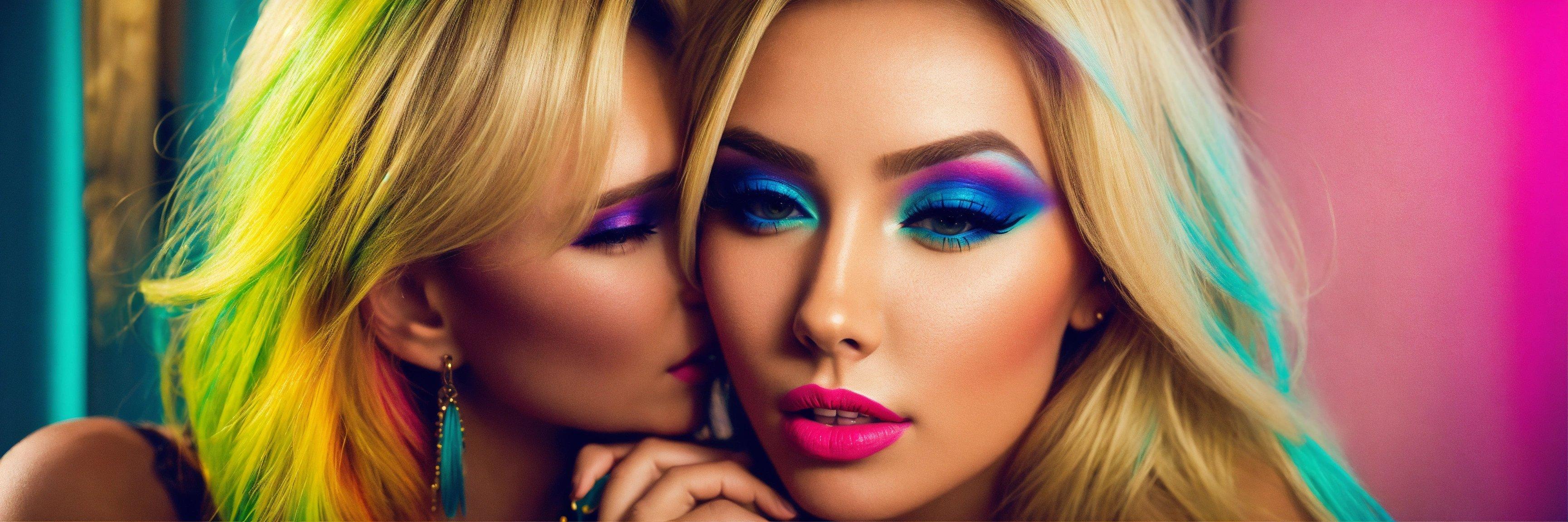 Two Beautiful Women With Bright Makeup Posing For A Picture