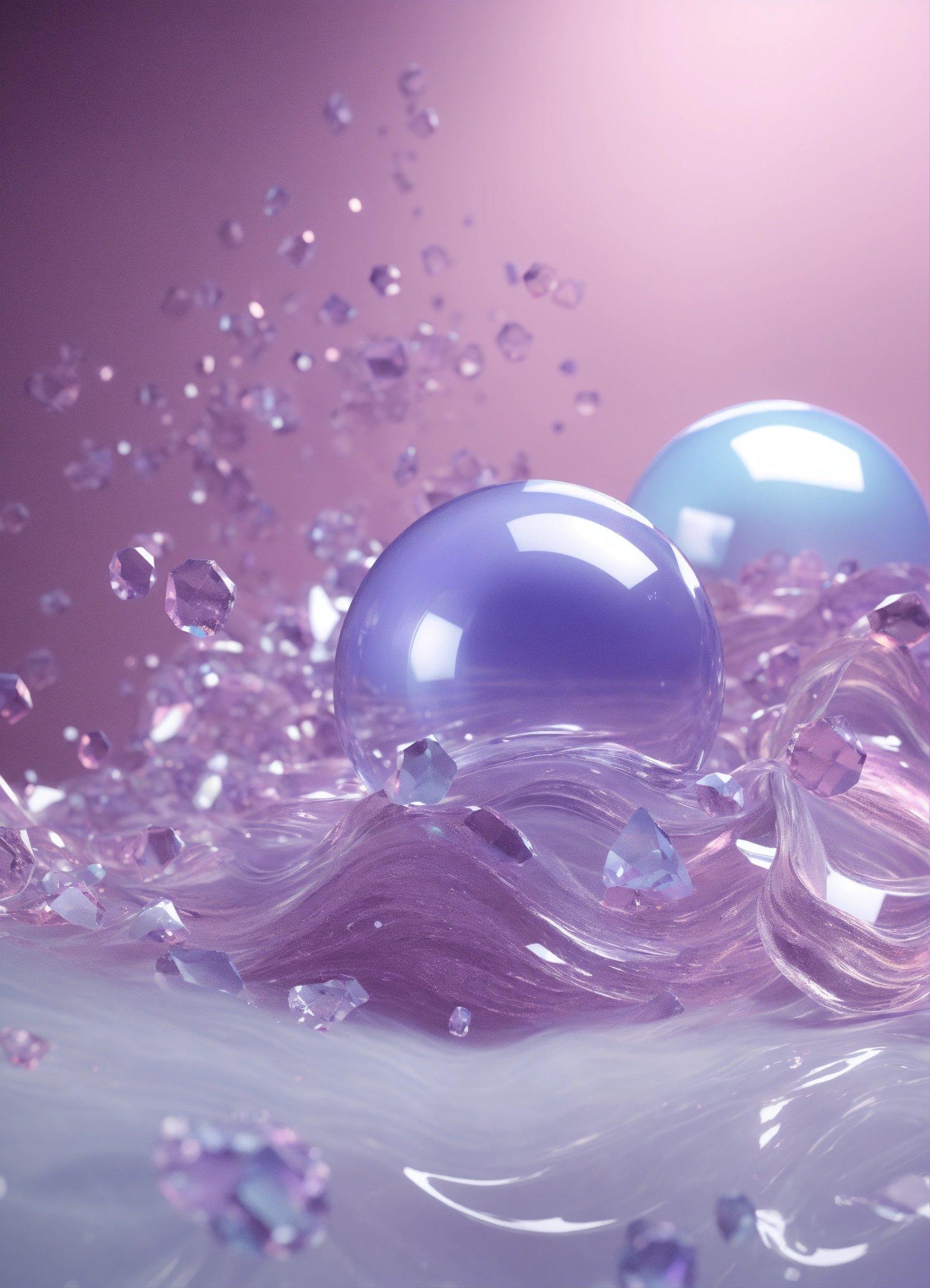 Two Blue And One Purple Balls Floating In Water