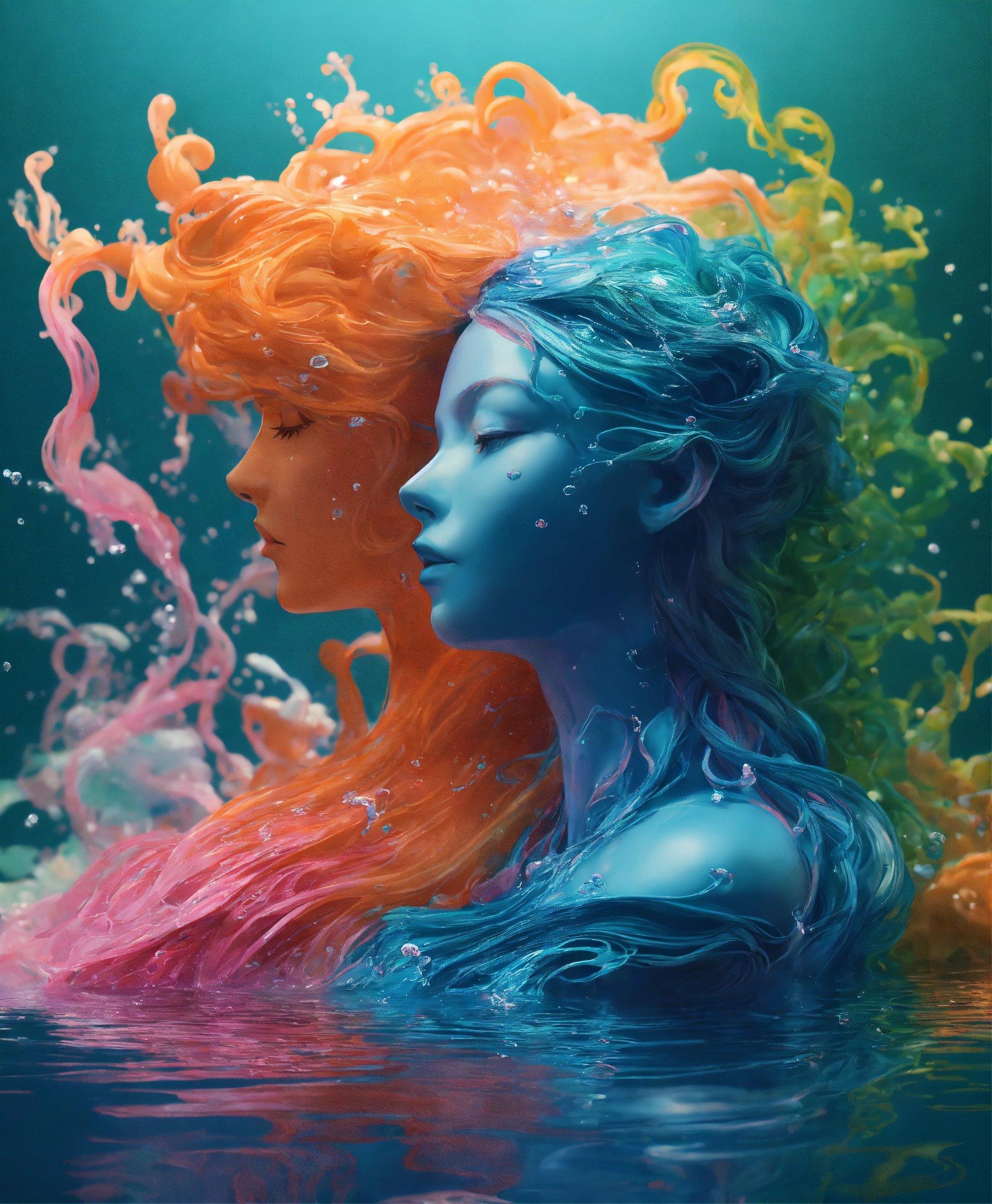 Two Women With Colorful Hair Are In The Water